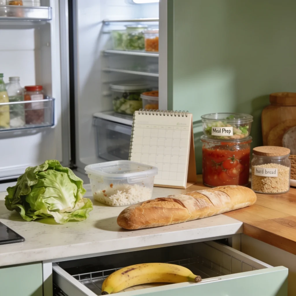 Alimentos frescos organizados en una cocina para reducir el desperdicio alimentario en casa